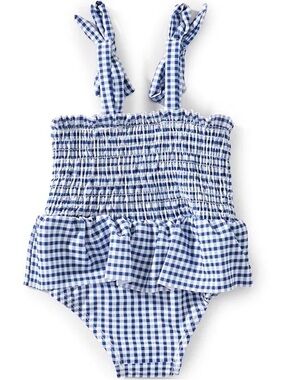 Adventure Wear Blue Gingham Smocked One-Piece Swimsuit for Kids